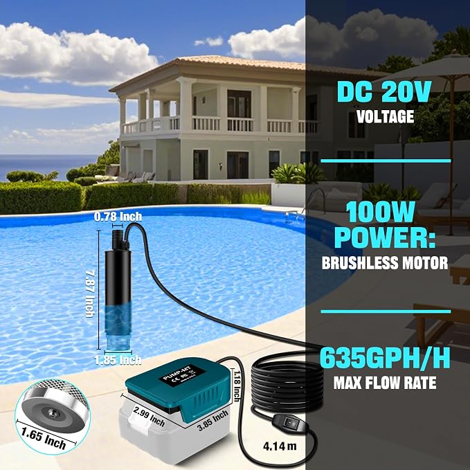 Portable for Makita 18V Water Pump, 500GPH/635GPH Cordless Submersible Pump with Filter, for Garden/Tank/Pool/Deep Well Draining (Tool Only)