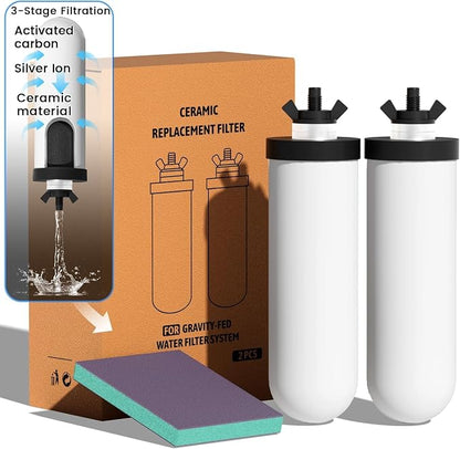 7" Ceramic Water Filter Replacement, Suitable Gravity Water systems | 3-Stage Certified NSF/ANSI 42&372 Replacement Filter, Washable & Reusable, Reduces Contaminant, Improve Taste & Odor, 2 Pack