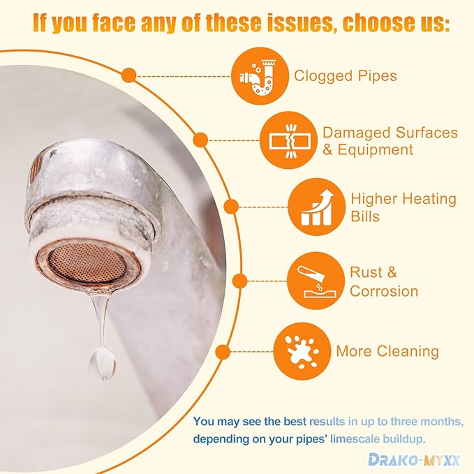 Electronic Water Descaler No Salt Water Treatment System for Whole House, Compatible With Pipes Up to 1 Inch (25.4 mm) in Diameter, Effectively Prevents Limescale Build-Up and Mineral Deposits