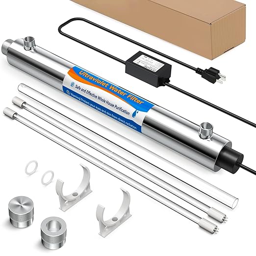 UV Water Filter Whole House, 3/4" MNPT 55W Water Purifier System for Whole House Water Purification,12 GPM, 120V, 1500H Lamp Life, +1 Extra Lamp