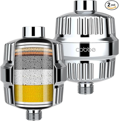 Cobbe HD HEAVY DUTY High Output Shower Filter 2 Pack – 99% REMOVAL Shower Head Filter for Hard Water, Heavy Metals, Chlorine and Harmful Substance, Improve your skin and hair - Chrome