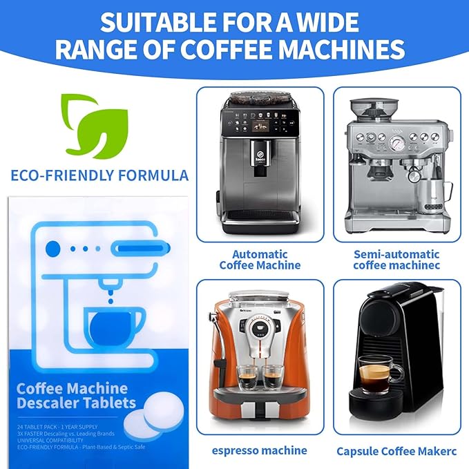 Coffee Machine Cleaning Tablets, Machine Descaler Tablets, 24PCS Coffee Machine Descaler Tablets - Plant-Based Universal Cleaner for Keurig Nespresso Delonghi, Deep Cleaning Descaling Solution (24PCS)