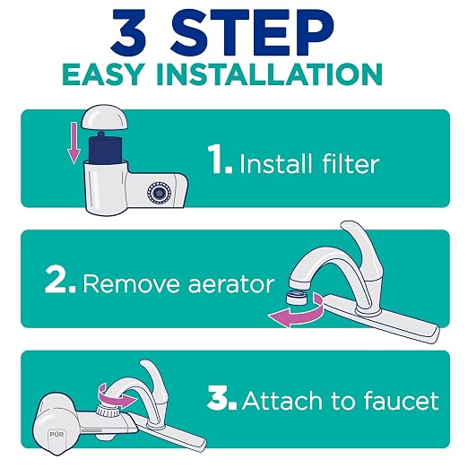 PUR Plus Faucet Mount Water Filtration System with Lead Reducing Mineral Core Faucet Filter, Water Filter that Attaches to Kitchen Sink, Horizontal, Brass, PFM410F