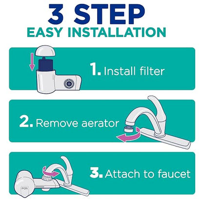 PUR Plus Faucet Mount Water Filtration System with Lead Reducing Mineral Core Faucet Filter, Water Filter that Attaches to Kitchen Sink, Horizontal, Brass, PFM410F