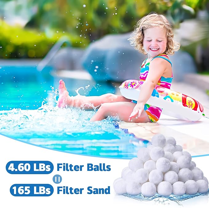 QwayHome 4.6 lbs Pool Filter Balls, Reusable Filter Fiber Balls for Above Ground Pool Sand Pump, Eco-Friendly, Efficient, Clean Water, Equals 165 lbs Filter Sand, White