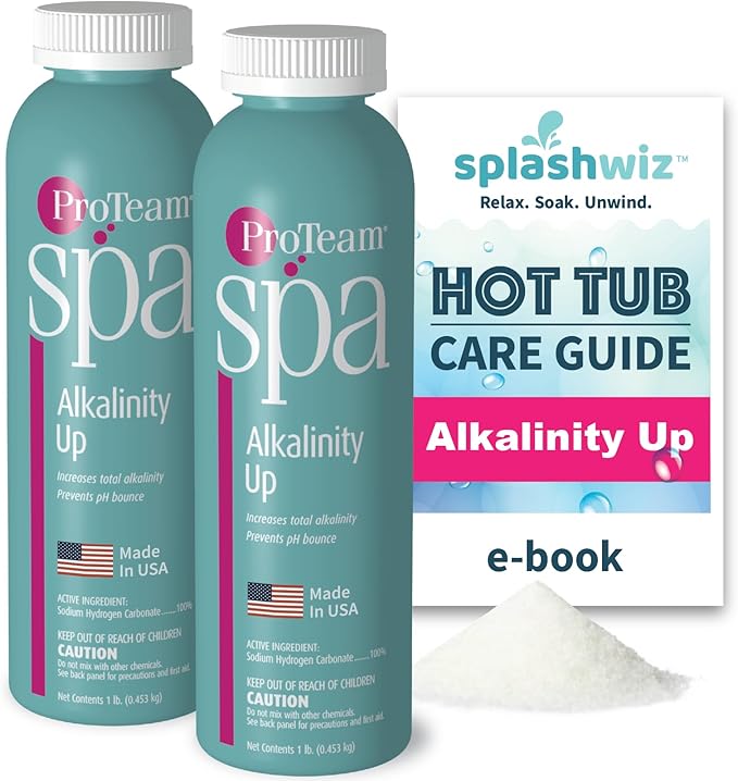 ProTeam Spa Alkalinity Increaser for Hot Tub to Keep Alkalinity Up for hot tub spa - with SplashWiz Spa & Hot Tub Chemicals Care Guide e-Book - Made in USA (1lb) (2 Pack)