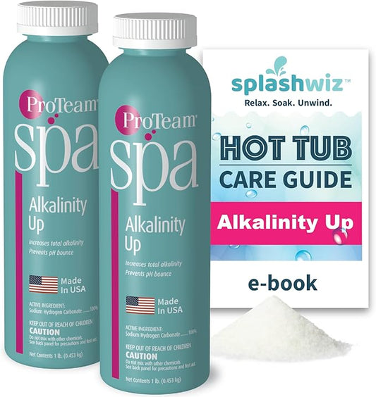 ProTeam Spa Alkalinity Increaser for Hot Tub to Keep Alkalinity Up for hot tub spa - with SplashWiz Spa & Hot Tub Chemicals Care Guide e-Book - Made in USA (1lb) (2 Pack)