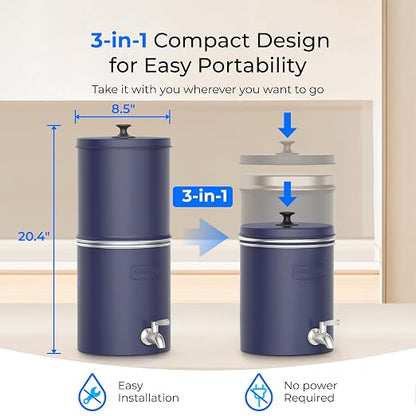 Waterdrop TK-AP Gravity Water Filter System, NSF/ANSI 42&372 Standard, Blue | Reduces Lead and Chlorine, Stainless Steel Water System with 2 Carbon Filters for Home, Emergencies, 2.25G