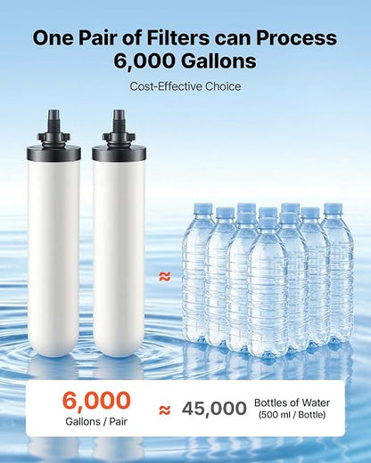 VEVOR Gravity-fed Water Filter System, 3G 304 Stainless-Steel Countertop Water Filtration System, Reduces Lead and up to 99% of Chlorine, with 2 Ceramic Carbon Filters, and Spigot, for Home Camping RV