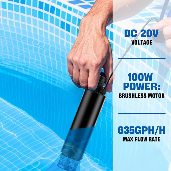 Submersible Water Transfer Pump, Cordless Portable Pump Compatible with Craftsman 20V V20 Battery, 635GPH 100W/120W for Pool Pond Garden Draining & Oil Suction, 16ft Cord (Bare Tool)