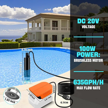 Compatible Transfer Pump for Dewalt 20V Battery, 500GPH Portable Water Pump with Sediment Filters, for Pool/Garden/Pond/Deep Well Draining (Tool Only, No Battery)