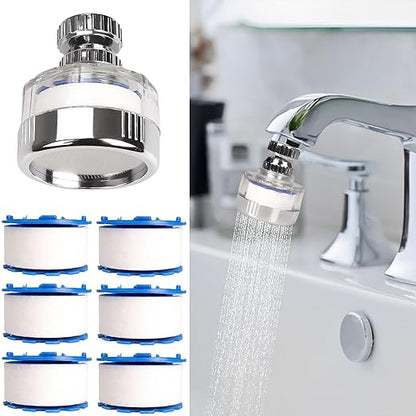 7Pcs Sink Water Filter with Filter Elements Set, Universal Sink Faucet Filter 360°Rotating, Sink Faucet Filter Removes Fluoride Hard Water, Tap Water Filter for Home Kitchen Sink
