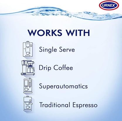 Urnex Dezcal Coffee and Espresso Descaler and Cleaner - 2 Pack - Activated Scale Remover Use with Home Coffee Brewers Espresso Machines Pod Machines Capsule Machines Kettles Garmet Steamers