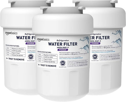 Amazon Basics Replacement Water Filter Cartridge Compatible with GE MWF Refrigerator, NSF Certified, No Leaks, Fits Perfectly, Compatible with GE and Kenmore, 3-Pack