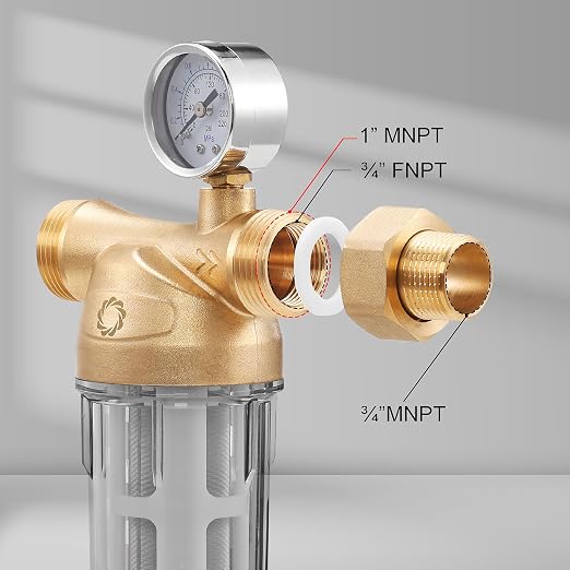 Airthereal Spin Down Water Sediment Filter, Pre-Filtration System for Whole Home, Water Filter for City and Well Water, 40 Micron Reusable Sediment Backwash Filter with 1" MNPT + 3/4" FNPT Connector