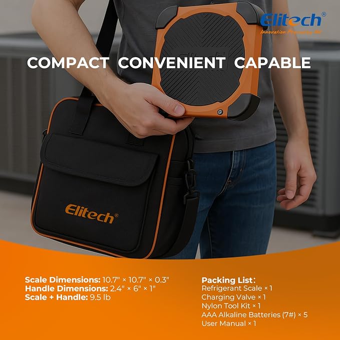 Elitech Refrigerant Scale 220 lb with Charging Valve, HVAC Scale, LMC-300 | Programmable Charge Control, High Precision Measurement, Digital Display, HVAC Refrigerant Charging, Carrying Case Included