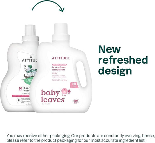 ATTITUDE Baby Fabric Softener, Plant and Mineral-Based Ingredients, HE Compatible, Vegan and Cruelty-free Laundry and Household Products, Unscented, 80 Loads, 67.6 Fl Oz