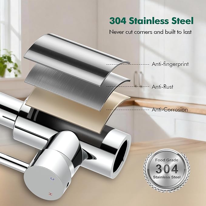 HOMELODY LED Temperature Display Kitchen Faucet with Pull Down Sprayer - Polished Chrome Single Handle Faucet for Kitchen Sink, High Arc Stainless Steel Design for RV Laundry Farmhouse Bar