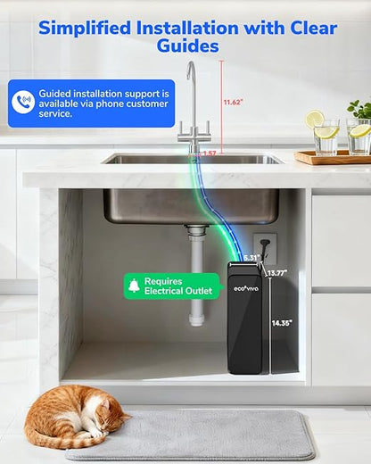 Ecoviva 600GPD Reverse Osmosis System, RO Under Sink Water Filter System, Tankless, Lower TDS, 2.5:1 Pure to Drain Ratio, LED Panel with Filter Monitor, Online Installation Guide, Black