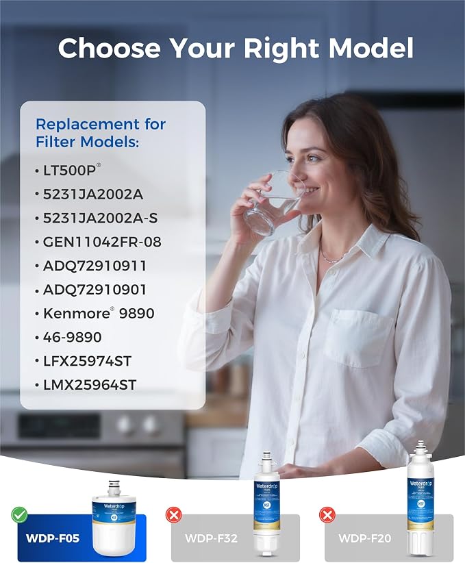 Waterdrop Plus 5231JA2002A NSF 401&53 Refrigerator Water Filter, 3 Pack | Replacement for LG® LT500P®, ADQ72910911, ADQ72910901, Kenmore® 9890, GEN11042FR-08, 46-9890, LFX25974ST, LFX25973ST