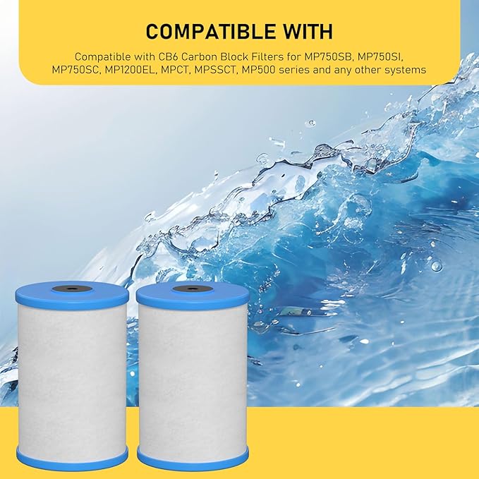 HG-CB6 CB6 Carbon Block Water Filter Replacement Compatible with Hydronix HG-CB6 Hydro Guard Filter and MP and MPC System 0.5 μ, 4.5" D x 6.5" H 2 Packs