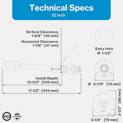 Aquor House Hydrant V1+ Frost Free Outdoor Faucet, Anti Siphon Valve with Quick Connect, Frost Proof Flush Wall Hose Bib, 12 inch Stem, 13-3/4 inch Install Depth, Slate Gray