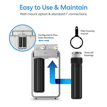 Brio Whole House Water Filter System w/Gauges | 2 Stage Fast-Flow Filtration (5 Micron Sediment, CTO Carbon Block) 4.5" x 20" Filters | Improves Taste, Protects Home Appliances & Shower | 900 GPH
