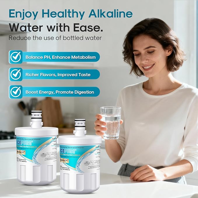 ICEPURE Alkaline 5231JA2002A Refrigerator Water Filter Replacement for LG LT500P, ADQ72910901, GEN11042FR-08, Kenmore 9890, ADQ72910907, LFX25973S, LFX25974ST, 46-9890, LSC27925ST, Enhances PH, 4Pack
