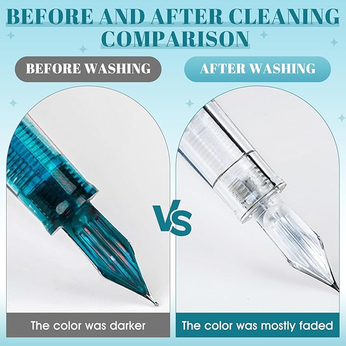 Fountain Pen Cleaning Kit, Fountain Cleaner with Pen Nibs Cleaner High-Efficiency Flushing Improve Cleaning Efficiency Prevent Clogging Extend The Life of Your Fountainpen, 6.67 oz