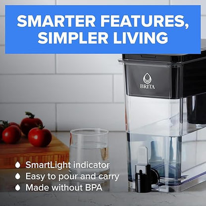 Brita 27 Cup Water Filter Dispenser with Elite Filter, NSF Certified to Remove 99% of Lead, Reduces 30 Contaminants Including Microplastics, Mercury & Chlorine, SmartLight Indicator, BPA-Free, Black