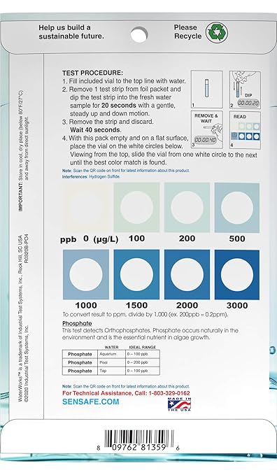WaterWorks Phosphate Test Strip | 0-3000ppb Range| 10 Individually Wrapped Test Strips in Pocket Pack | Drinking Water, Pool & Spa, Aquarium