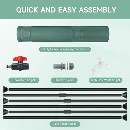 Collapsible Rain Barrel Water Storage Containers-105 Gallon Portable Rainwater Collect System Water Tank to Collect Rainwater from Gutter Downspout Water Catcher with Spigots,Filter＆Overflow Kits