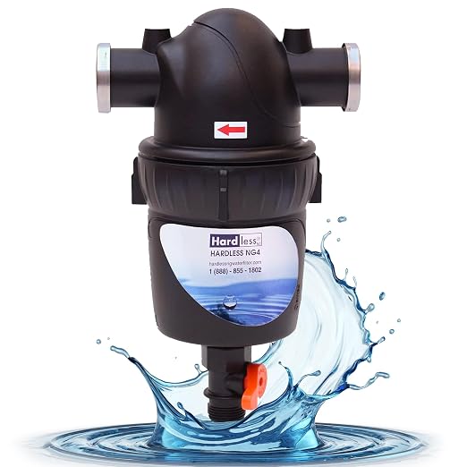 Hardless NG4 Whole House Water Filter with Extra NG4 Replacement Cartridge - Salt-Free Water Softener Alternative, 3/4" Inlet/Outlet, Compact, Easy to Install, Designed for Areas w/Hard Water