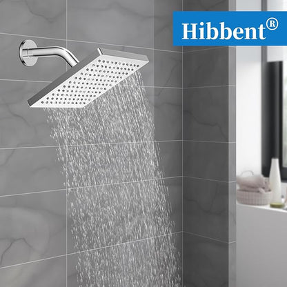 Hibbent cUCPC Certified Thickness Rain Shower Head, 8'' High Pressure Rainfall Shower Head, Square Bathroom Waterfall Shower Heads, High Flow Fixed Showerheads with Adjustable Brass Ball Joint, Chrome