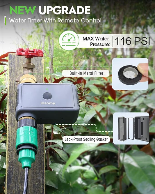 Insoma Remote Control Sprinkler Timer with Brass Inlet & Outlet, Garden Hose Timer Turns Water Off Automatically, Up to 120 Minutes of Run Time, for Faucet, Lawn, Drip, Soaker Hose, IP55 Waterproof