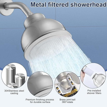 Stainless Steel Shower Head with Filters - Durable & Rustproof, Filtered Shower Head with High-Capacity Filter Cartridge for Hard Water - Long-Lasting Filtration Reduce Hair Shedding Soothe Dry Skin