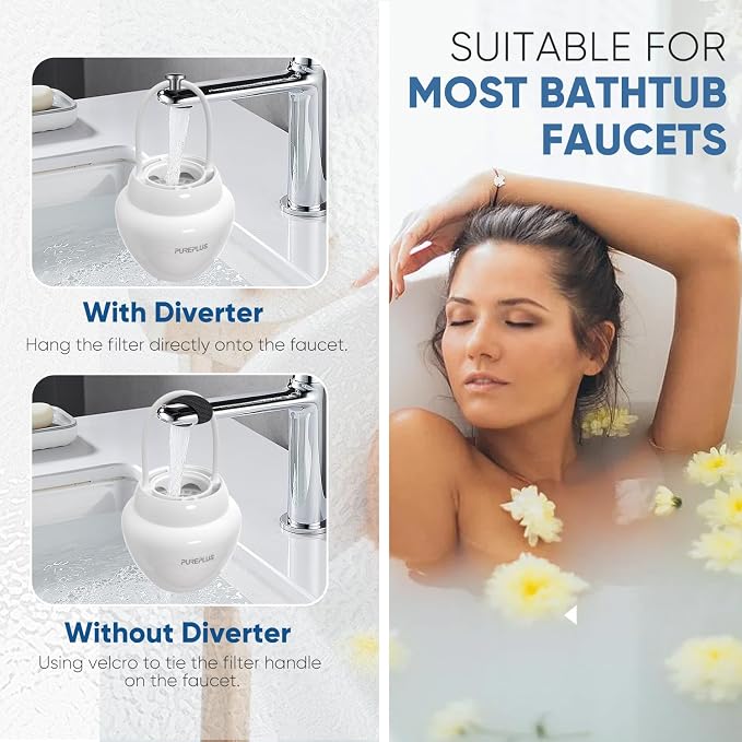 PUREPLUS Bathtub Bath Water Filter Replacement Cartridge, 11 Stages 2500 Gallons Filtration, Reduces Chlorine & Heavy Metals, Replacement for Standard Bathtub Bath Water Filter, 2PACK