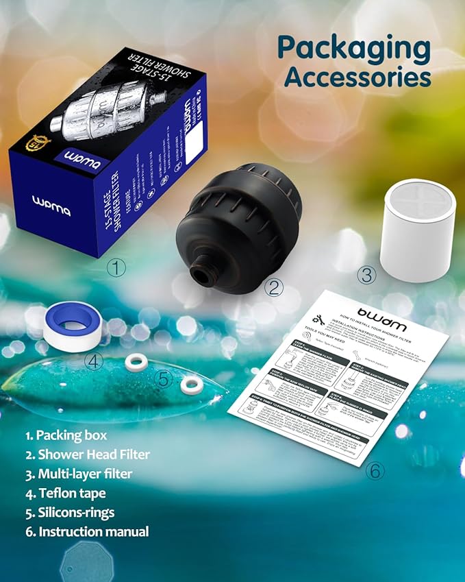 Shower Filter,Hard Water filter Shower Head Filter 15 Stage Cartridge Remove Chlorine Heavy Metals and Other Sediments,Vitamin C Water Softener Reduces Dry Itchy Skin,Dandruff BWDM(Oil-Rubbed Bronze)