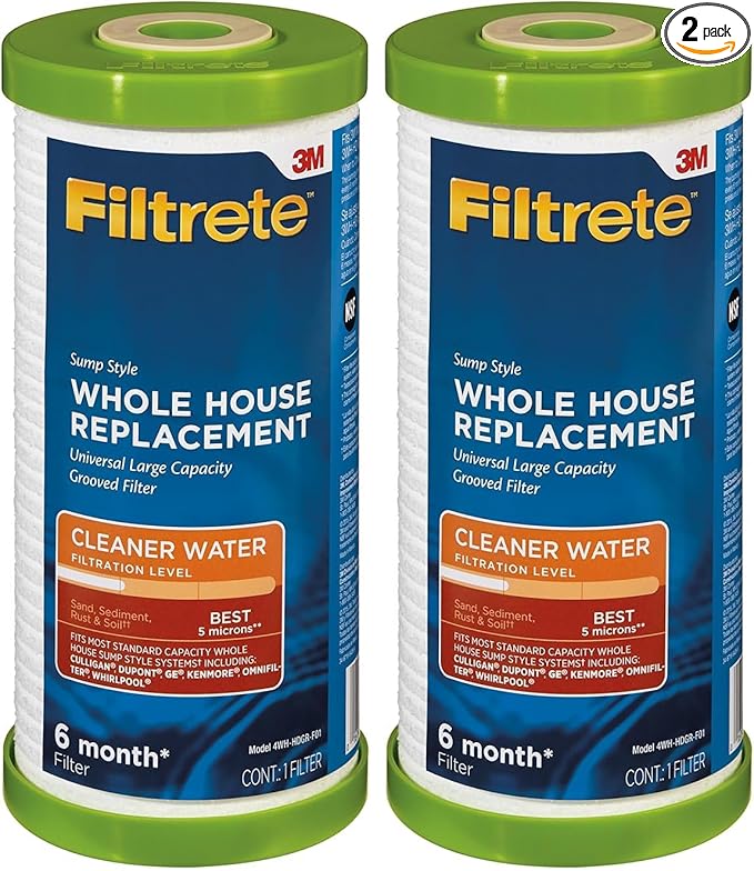 Filtrete Large Capacity Whole House Grooved Replacement Water Filter 4WH-HDGR-F01, for use with 3WH-HD-S01 System (Pack of 2)