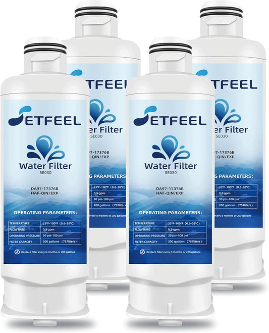 HAF-QIN DA97-17376B Refrigerator Water Filter for Samsung, Carbon Block Filtration, HAF-QIN/EXP Rs27t5200sr hafqin Rs22t5201sr RF28R7201SR RF32CG5400SR, Bespoke Water Filter 4 PacK SETFEEL