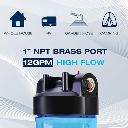 H&G Lifestyles RV Water Filter System for Camper,Inline Water Hose Filter for RV Drinking Water,KDF Carbon Filter,Garden Hose Water Filter with KDF Granular Activated Carbon, Up to 50,000 Gallons
