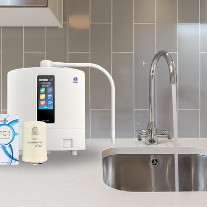 Water Filter Replacement Kit by COOLVIVA. FC1 Replaces Enagic Leveluk F8 and HG-N Filters on K8, SD501, JRIV Machine. Features One FC1 Water Filter, Two Cleaning Powders, and a Reminder