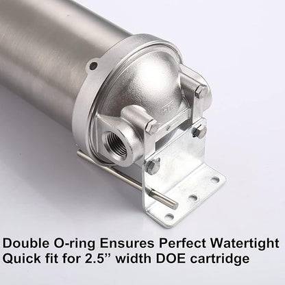 Amwater NSF/ANSI 42 Stainless Steel Whole House Water Filter Housing, 10" x 2.5" Sediment Water Filter System for Heavy Duty, Well & City Water, 1" NPT Port, Drain Valve Style C(Square Head)