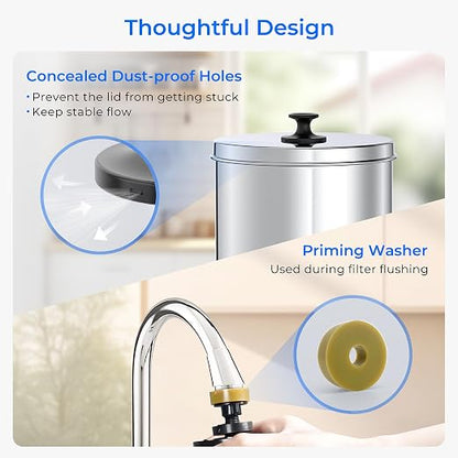 Waterdrop TK-AB Gravity Water Filter System with Silver Ions Filtration | NSF/ANSI 42&372 Standard, Reduces Chlorine, Stainless-Steel System with 2 Black Carbon Filters, 2.25G