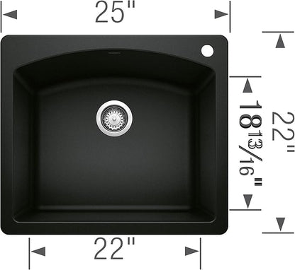 BLANCO Diamond Silgranit 50/50 Double Bowl Undermount or Drop-In Kitchen Sink, 33x22x9.5, Coal Black