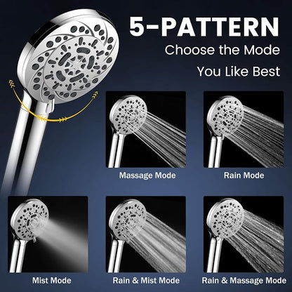 FEELSO Filtered Shower Head with Handheld, 5-Modes High Pressure Showerhead | 60" Hose, Bracket and 15 Stage Water Softener Filters for Hard Water Remove Chlorine and Harmful Substance