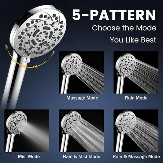 FEELSO Filtered Shower Head with Handheld, 5-Modes High Pressure Showerhead | 60" Hose, Bracket and 15 Stage Water Softener Filters for Hard Water Remove Chlorine and Harmful Substance