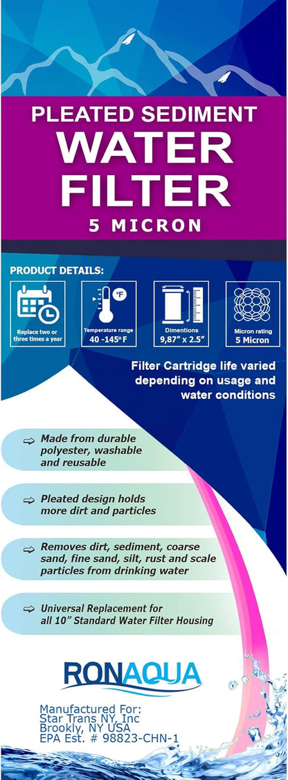 Pleated Sediment Water Filter Cartridge 9.87”x 2.5” Amplified Surface Area, Removes Sand, Dirt, Rust, Extended Filter Life WELL-MATCHED with WHKF-WHPL, 801-50, WB-50W, WFPFC3002, SPC-25-1050 (25 Pack)