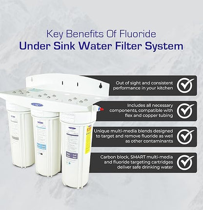 Crystal Quest Fluoride Under Sink Water Filter System | High Capacity | Reduces Fluoride, Chlorine, Chloramine, PFAS, and More