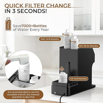 Waken Electric Reverse Osmosis Water Filter Countertop, UV Water Filtration System, 8-Stage RO Filtration Real Time TDS Display, BPA Free, PFAS, Lead & TDS Reduction (Obsidian Black)